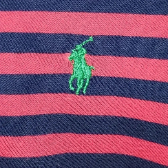 RALPH LAUREN T Shirt V Neck Horizontal Striped Size Medium - Picture 3 of 7